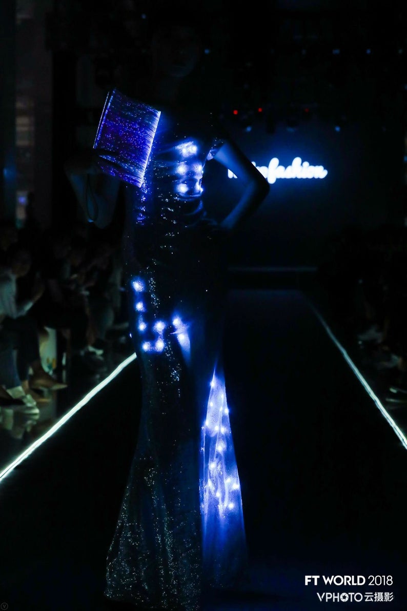 open lace back dress Sequin Collection Illuminated FashionTech LED Dress (Long) – Lumen Couture